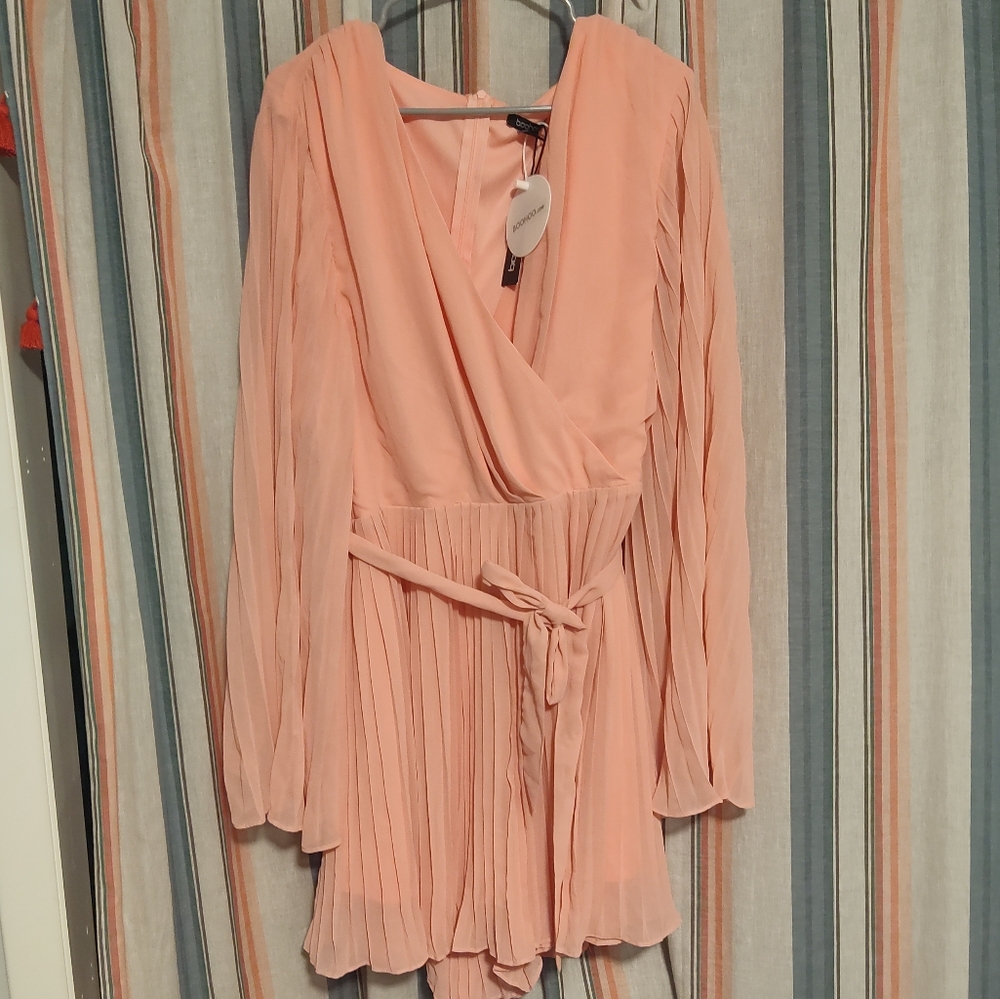 Pink/Blush Pleated Chiffon Wrap Romper